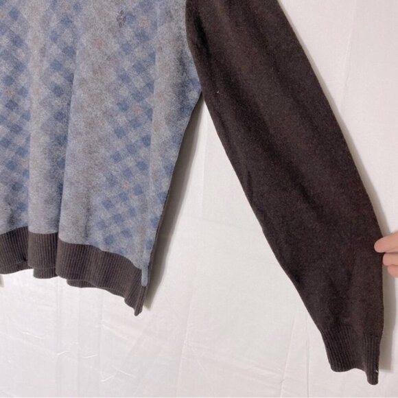 Burlington Brown Blue Tan Extra Fine Lambswool V Neck Pullover Light Sweater XL - Picture 10 of 12